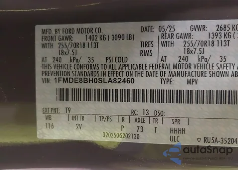 2025 Ford Bronco Outer Banks from USA, damaged, VIN 1FMDE8BH0SLA82460